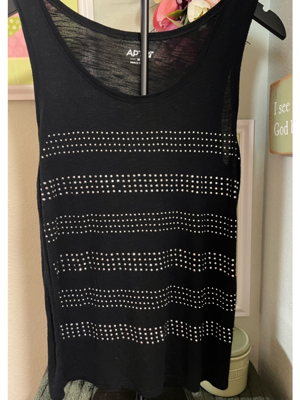 Apt. 9 Black Tank Top with Silver Stud Stripes #208